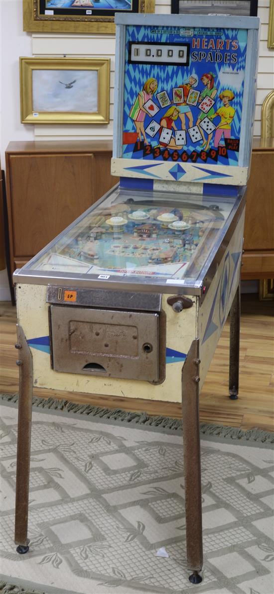 A Gottliebs Hearts & Spades pinball machine W.58cm